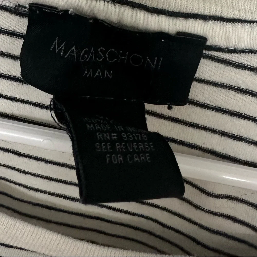 Magaschoni Man Striped Pocket Tee Shirt White Black Size L Soft Casual Top | - Picture 2 of 4